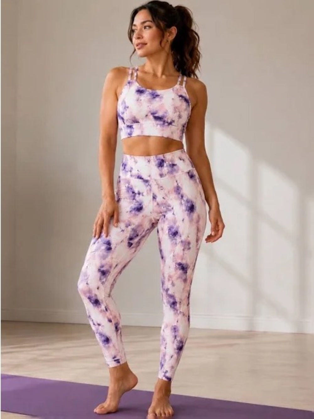Old navy Powersoft Set - Crop Top + Leggings pink/purple marble